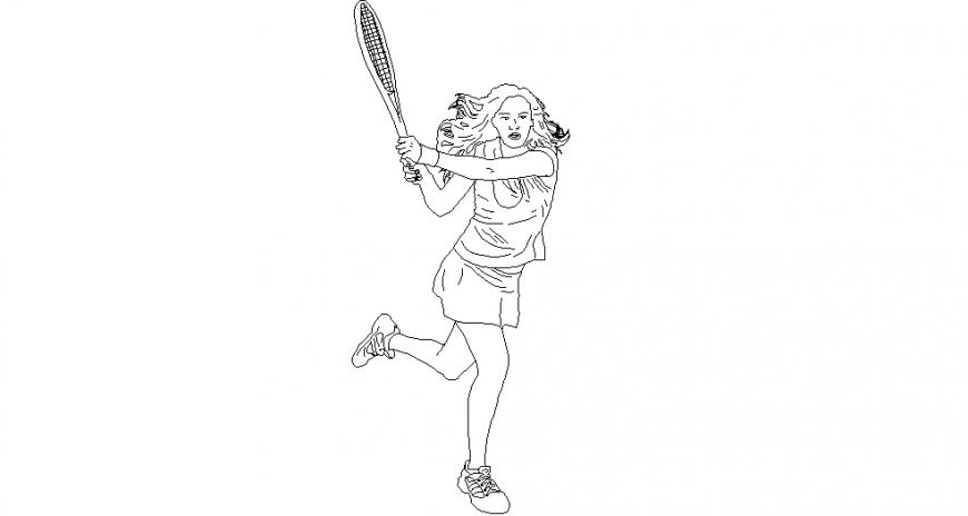 Tennis ladies player block view with a block of people design dwg file