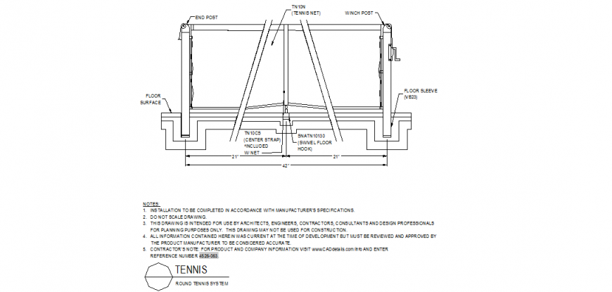 Tennis round system detail plan dwg file