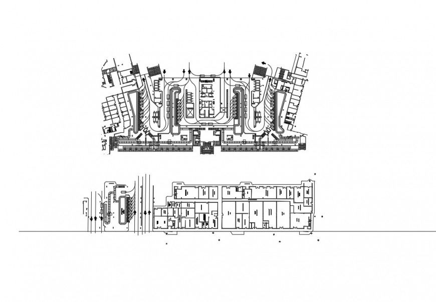 Terminal building 2d plan detail layout file in dwg format