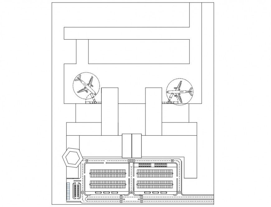 Terminal building block detail 2d view layout plan in autocad format