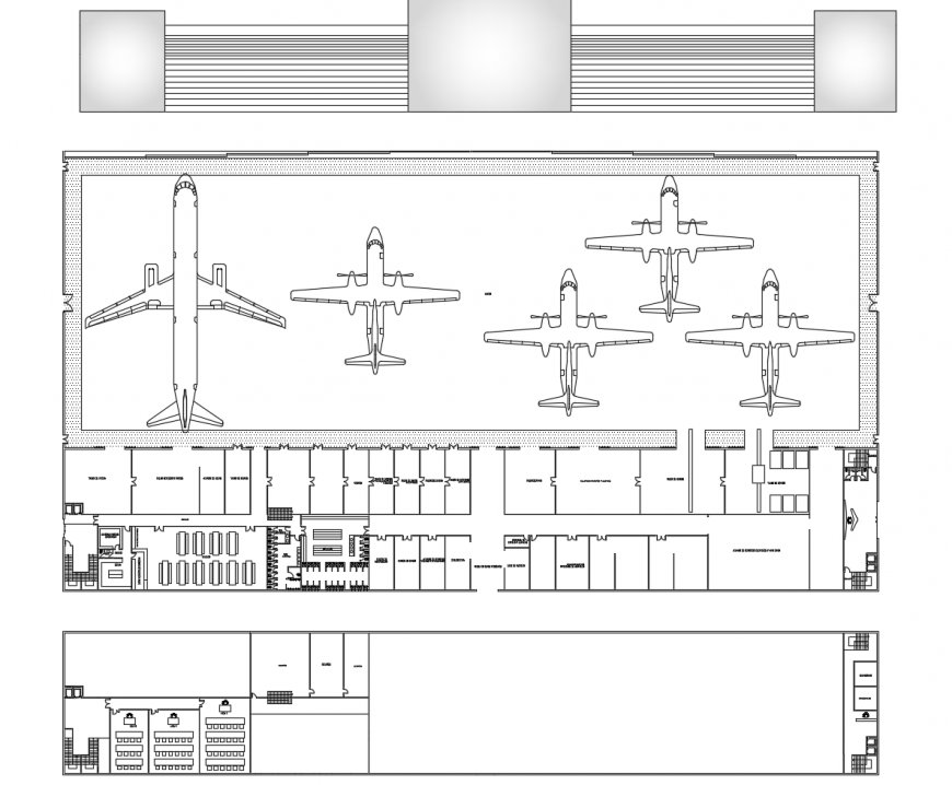 Terminal building construction plan 2d view dwg file