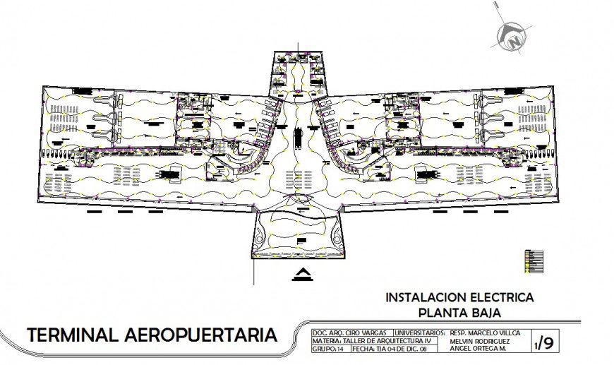 Terminal building of airport 2d view CAD block layout file in autocad format