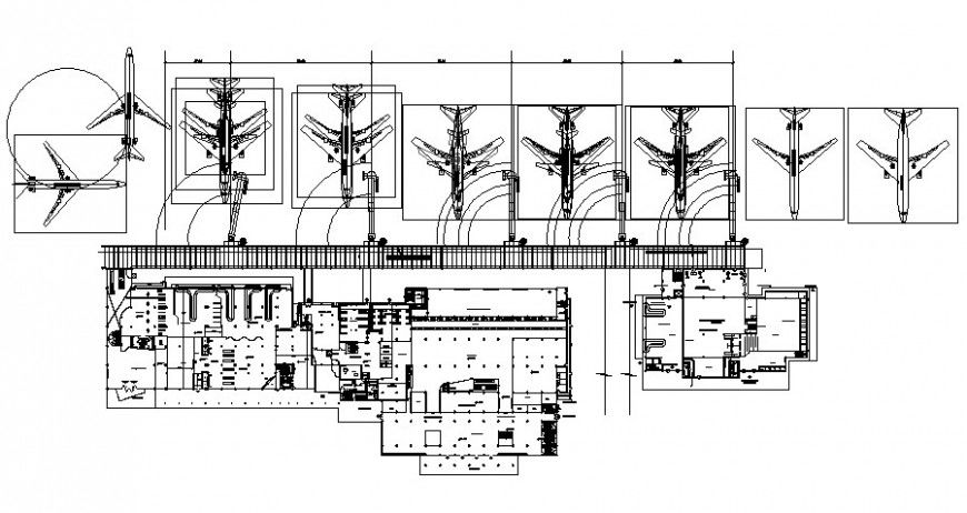 Terminal building plan and hanger drawing in Autocad