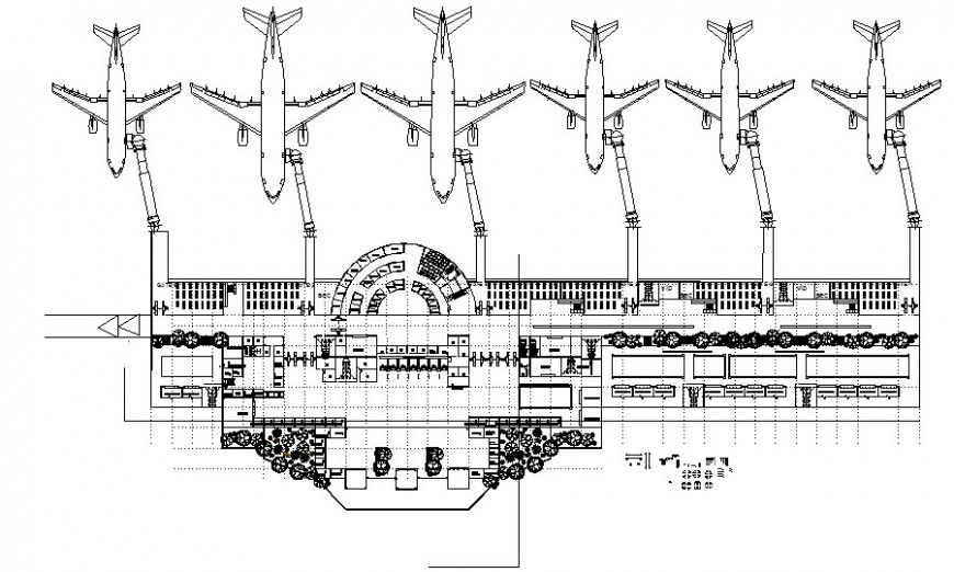 Terminal building work plan details drawing in autocad