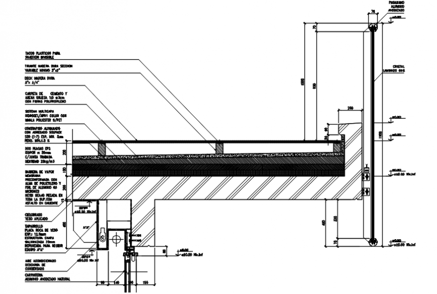 Terrace deck and rail constructive structure drawing details dwg file