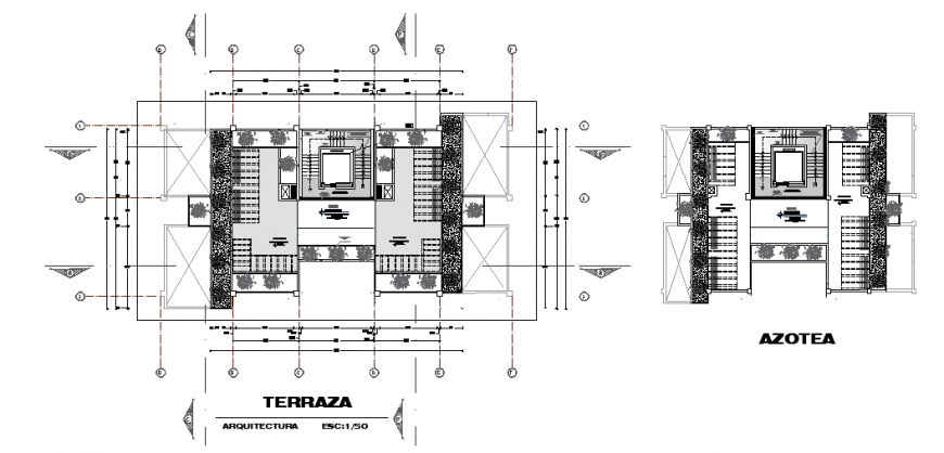 Terrace floor working layout design of university residency design drawing