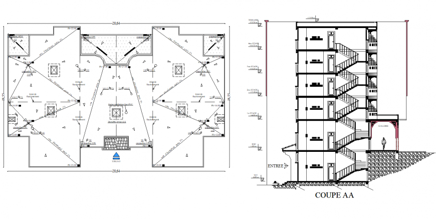 Terrace plan and section A-A’ house plan autocad file