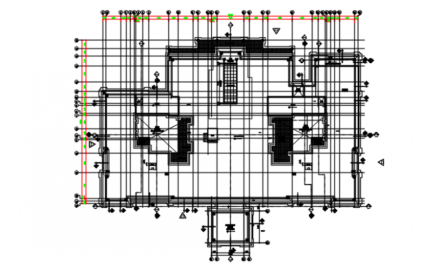 Terrace plan of bungalows without water tank line auto cad file