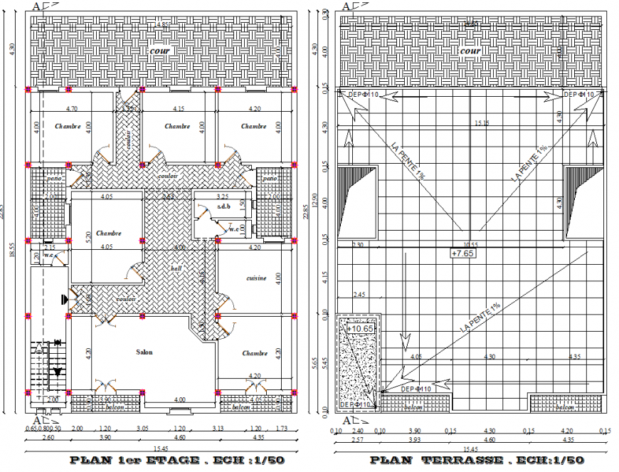 Terrace slope direction plan autocad file