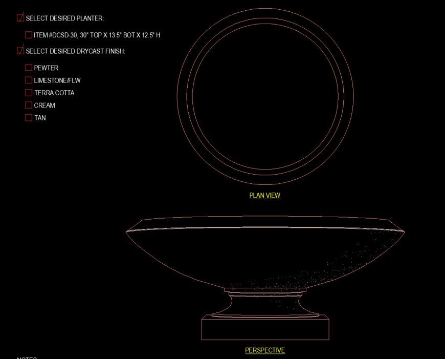 Terracotta finish planter design in dwg file.