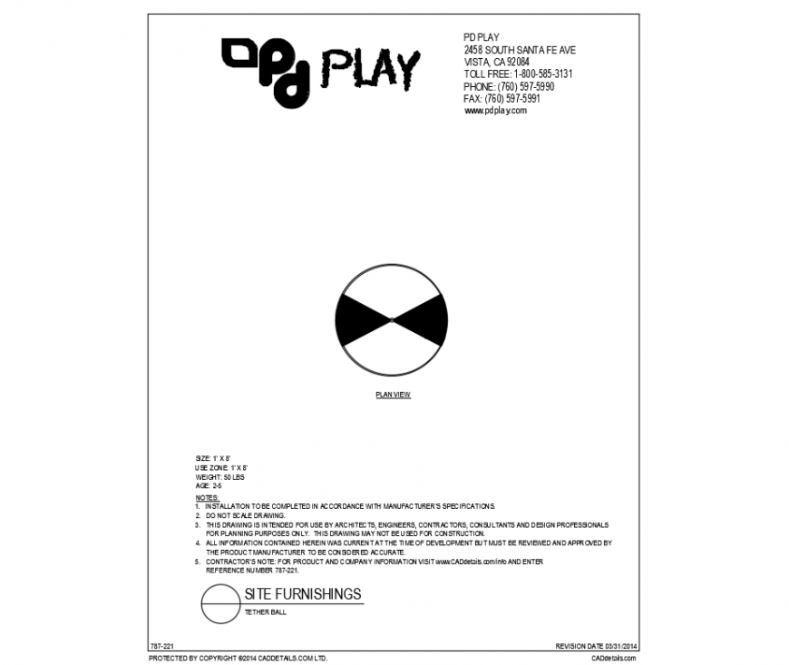 Tether ball play equipment details of garden dwg file