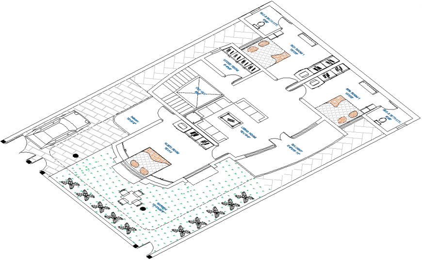 The 2D house plan detail dwg file.
