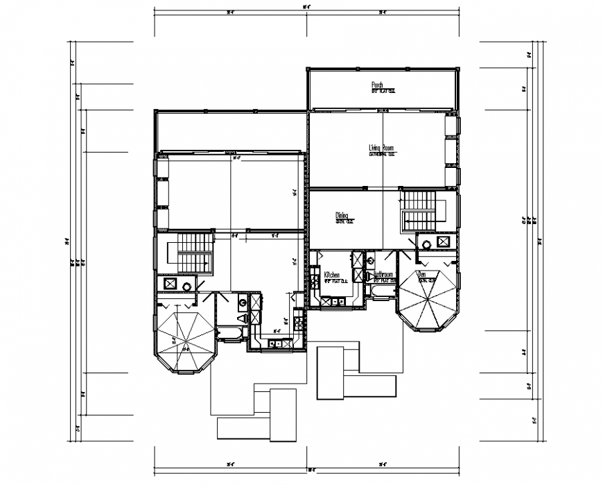 The 2D house plan with a detailed dwg file.