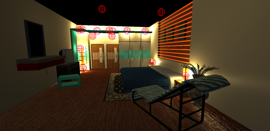 The 3D bed room plan with furnished detailing of dwg file.