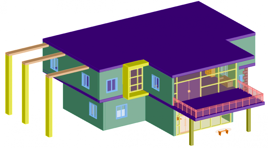 The 3D house plan with a detailing of dwg file.