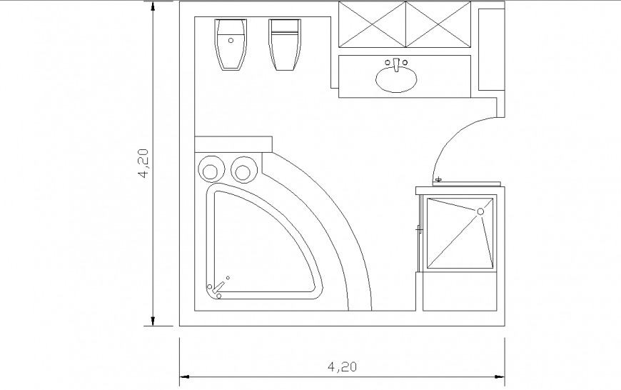 The bath room plan with detailing dwg file.