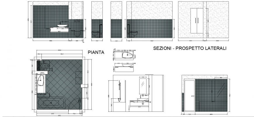 The bathroom elevation with detail dwg file.