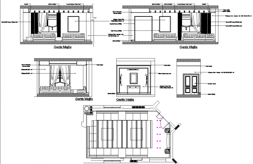 The bed room plan furnished detailing of dwg file.