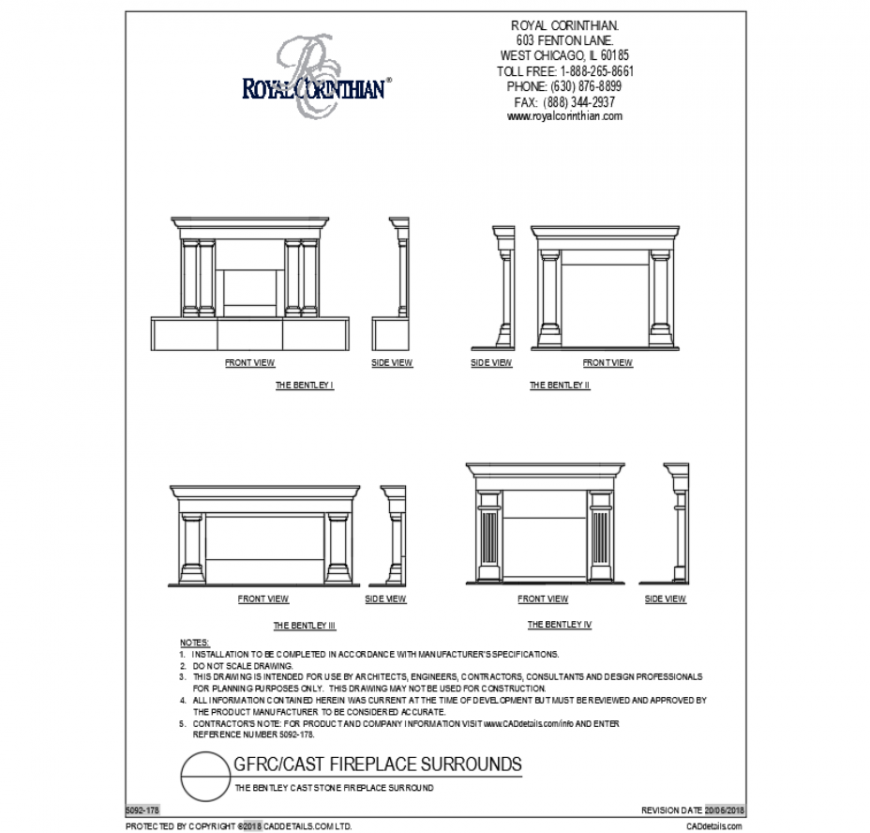 The bentley casttone garden fire place equipment details dwg file