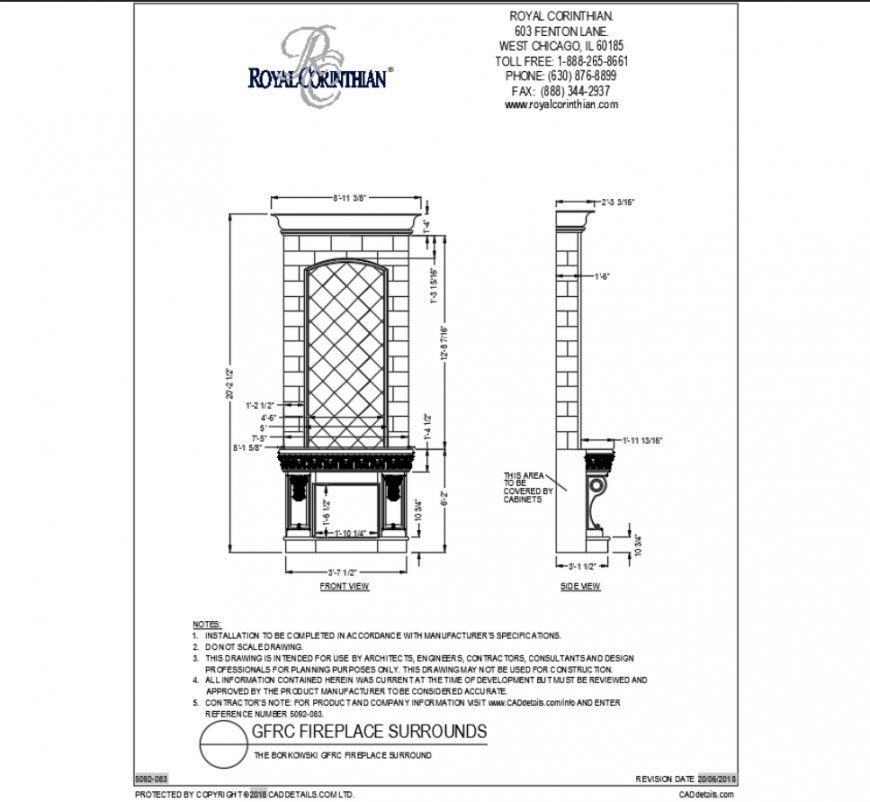 The borkowski fireplace surround of garden design dwg file