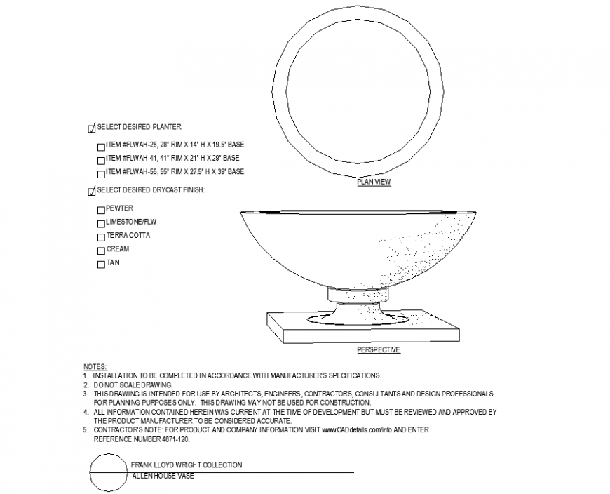 The bowl shape pot with detail dwg file.