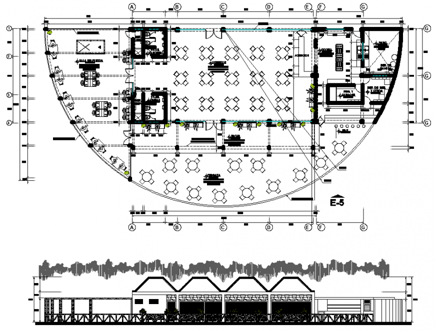 The cafeteria plan with a detailed dwg file.