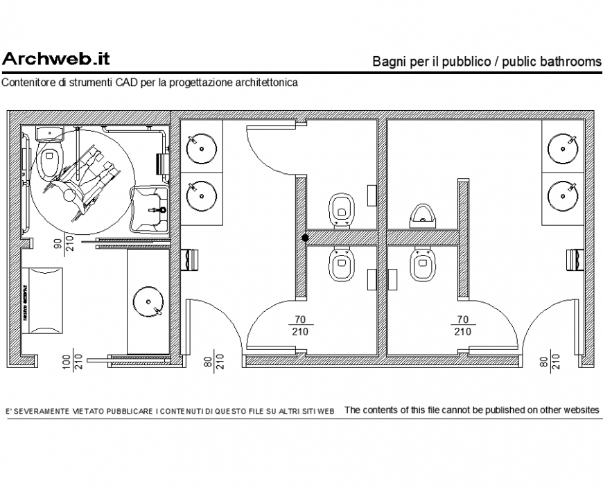 The common toilet plan with handicap detail dwg file.
