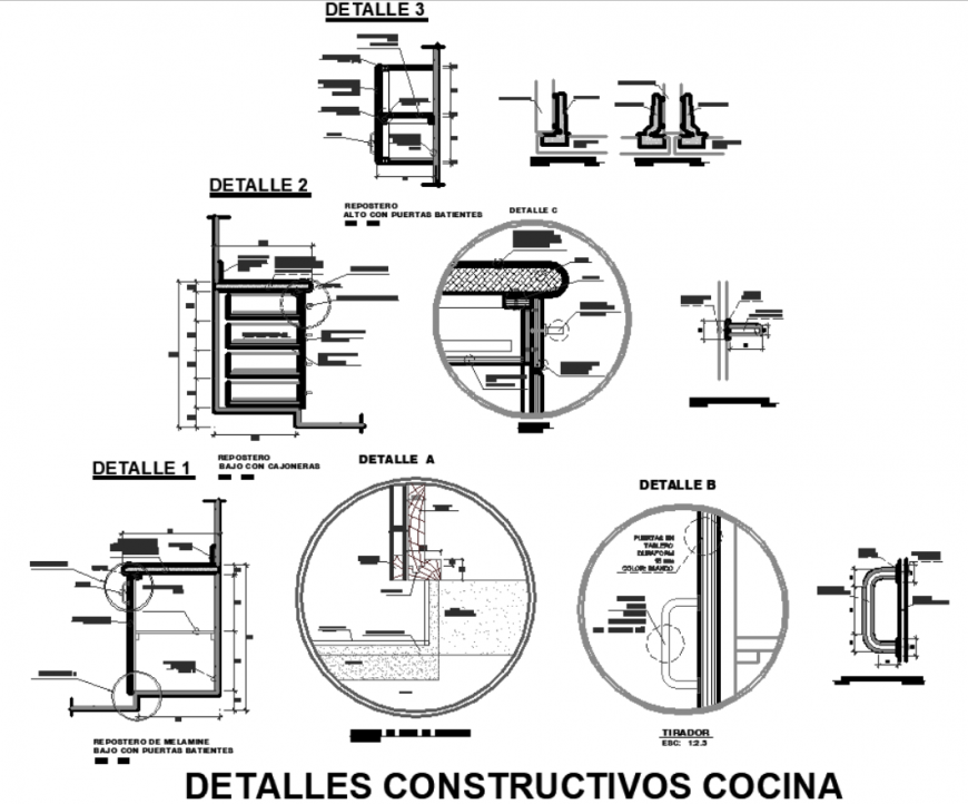 The constructive architectural detailing plan & kitchen-laundry detailing plan dwg file.