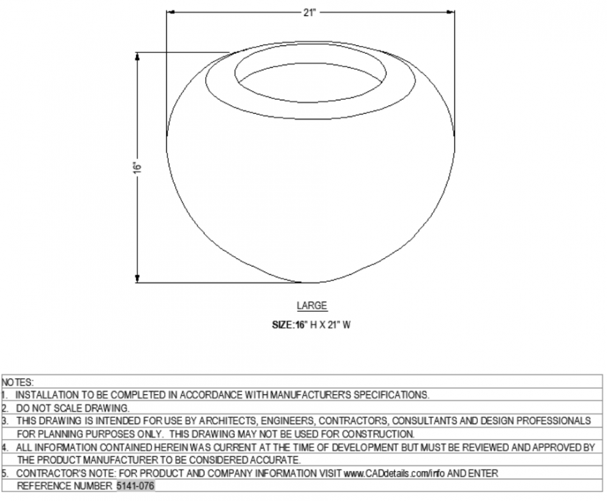 The dimensional circular designed pot plan with detailed dwg file.