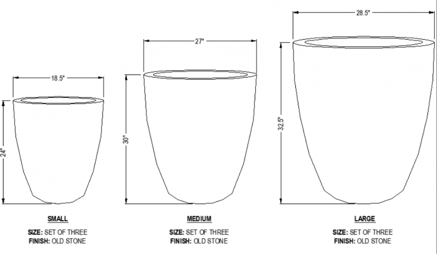 The dimensional cylindrical designed pot plan with detailed dwg file.