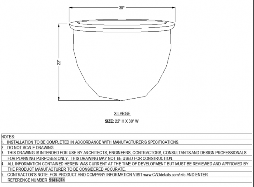 The dimensional designed pot plan with detailed dwg file.