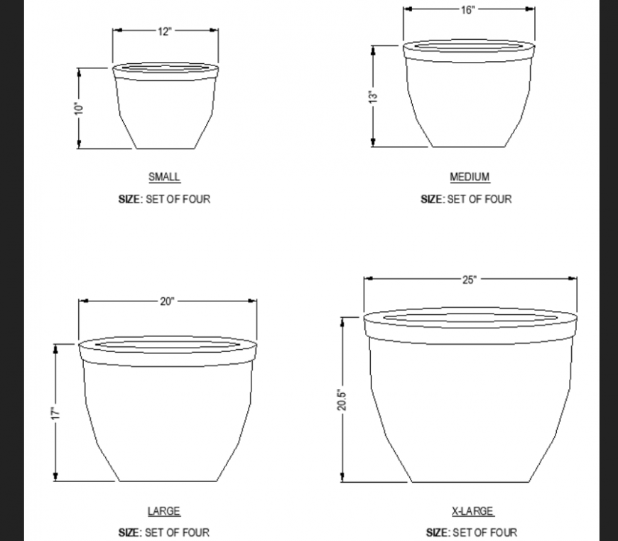 The dimensional desired pot plan detail dwg file.