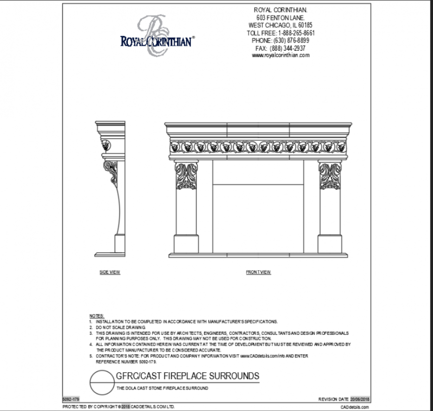 The dola gardens cast stone fire place equipment details dwg file
