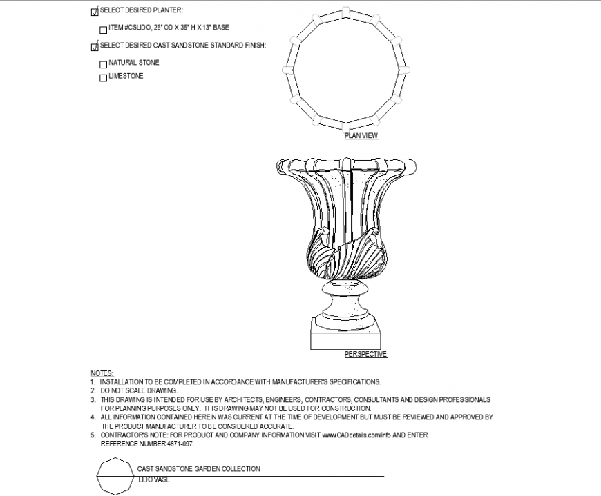 The flower shape pot plan with detail dwg file.