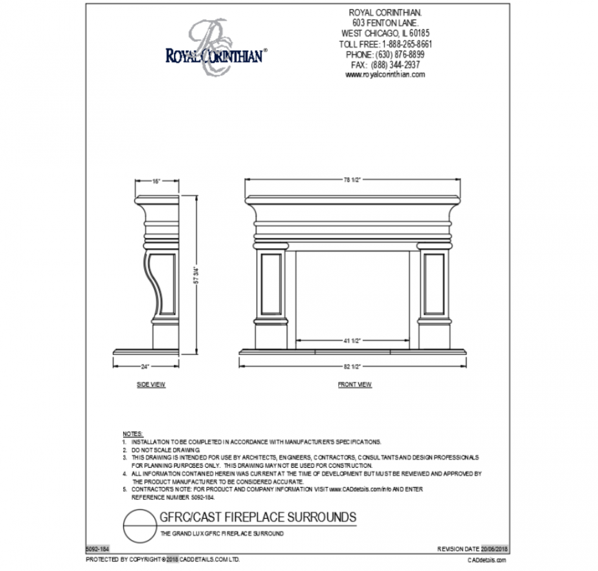 Stone Fireplace CAD Drawing for Grand Lux Park Garden Design DWG file