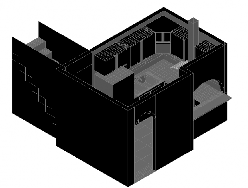 The house plan with 3D detail dwg file.