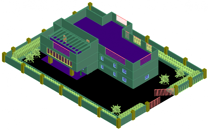 The house plan with 3D detail of dwg file.