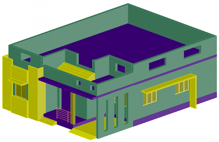 The house plan with 3D detailing of a dwg file.