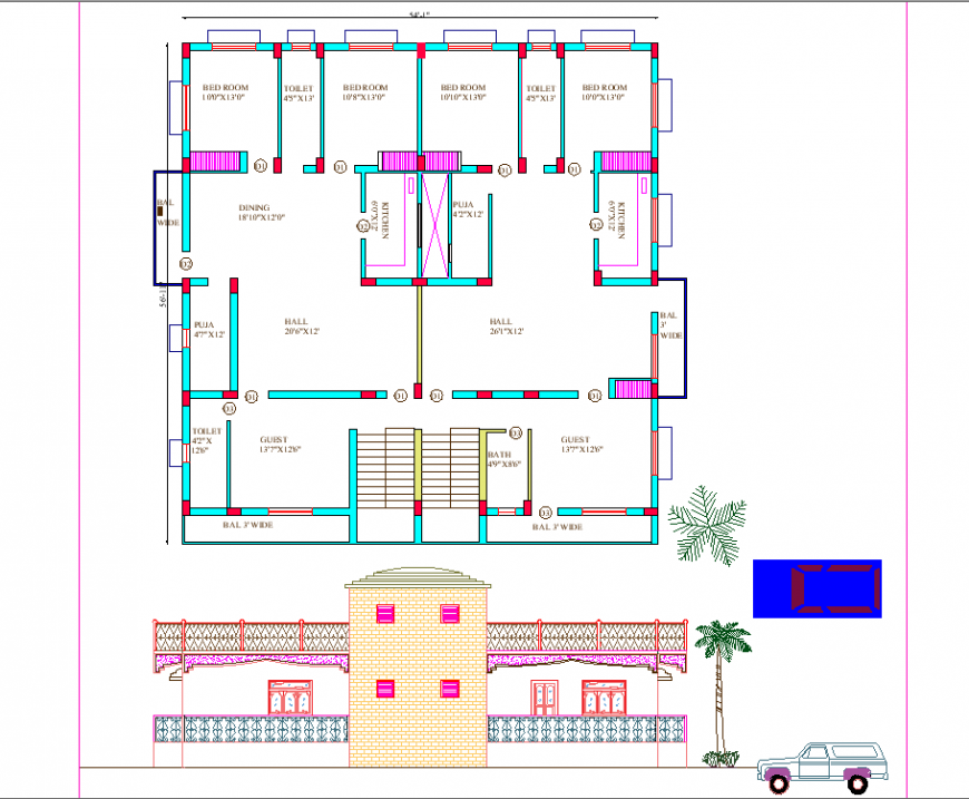 The house plan with a detailing dwg file.