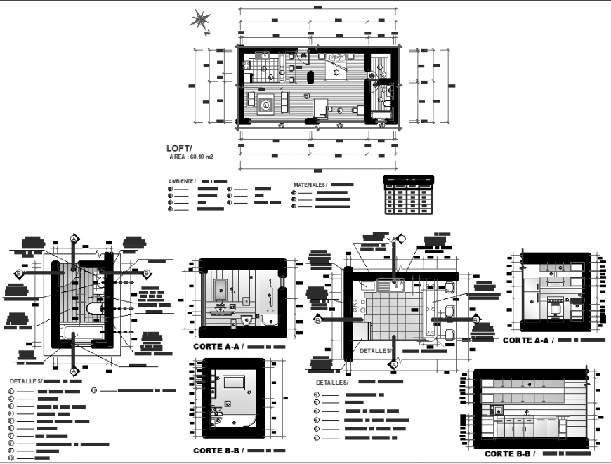 The house plan with a furnished detailing of a dwg file.
