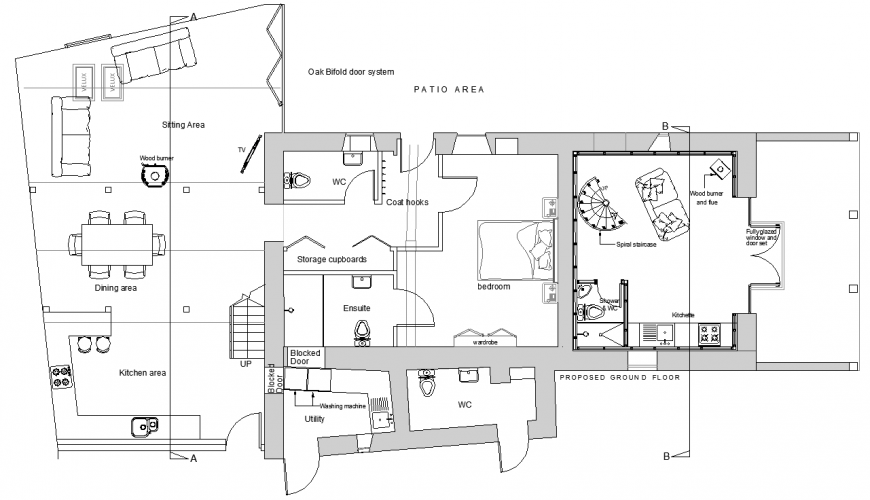 The house plan with detailing dwg file.