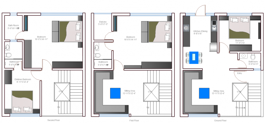 The house plan with furnished detailing dwg file.