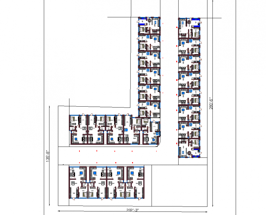 The house plan with furnished plan detailing of a dwg file.