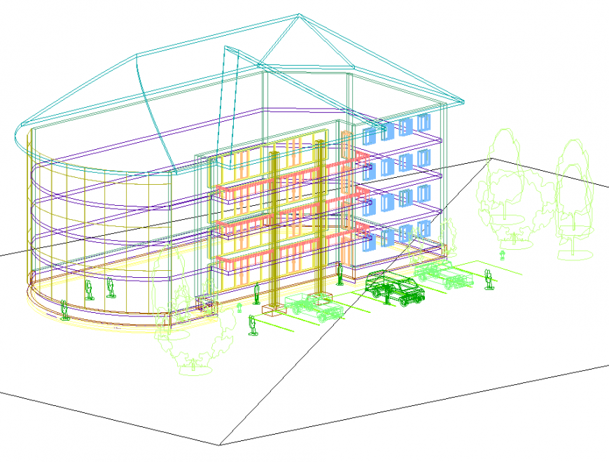 The house plan with the 3D detailing of dwg file.