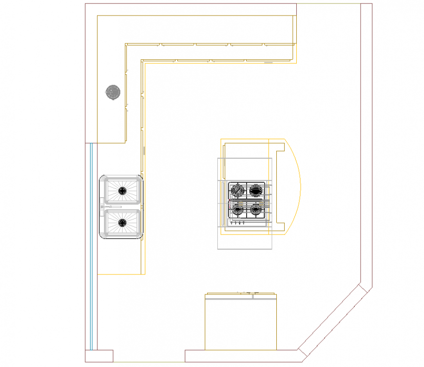 The kitchen plan with detailing of dwg file.