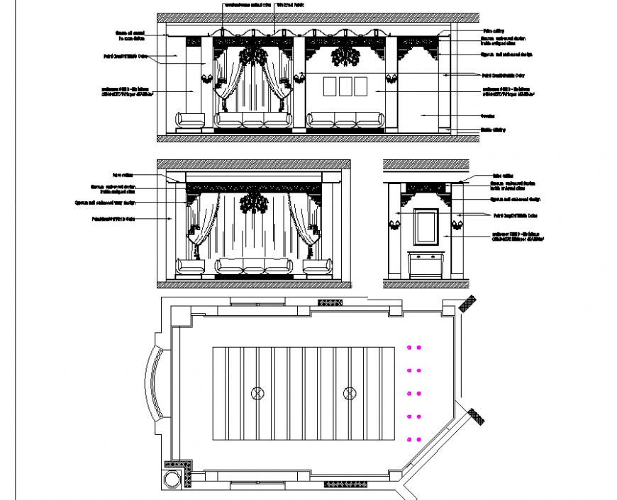 The living room plan furnished detailing of dwg file.