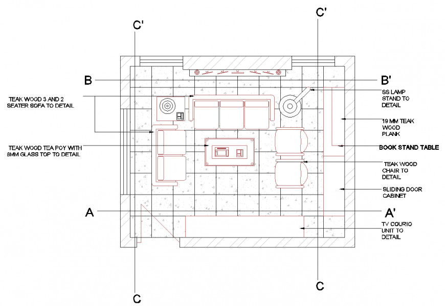The living room plan with furnish detail of dwg file.