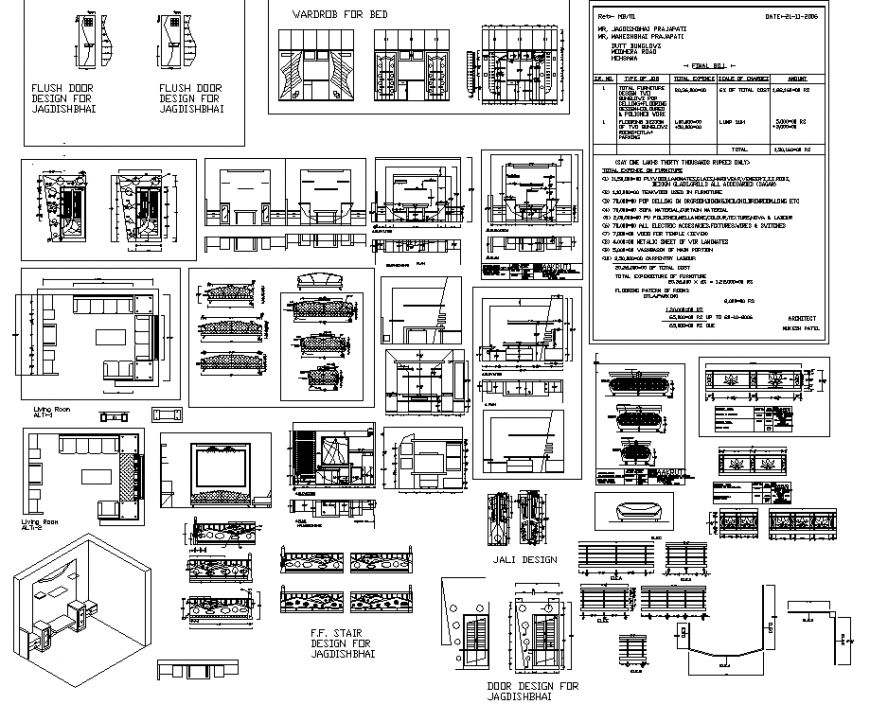 The living room plan with furnished detail dwg file.