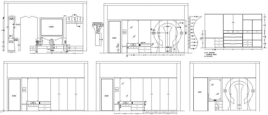 The living room plan with furnished TV unit detailing of dwg file.