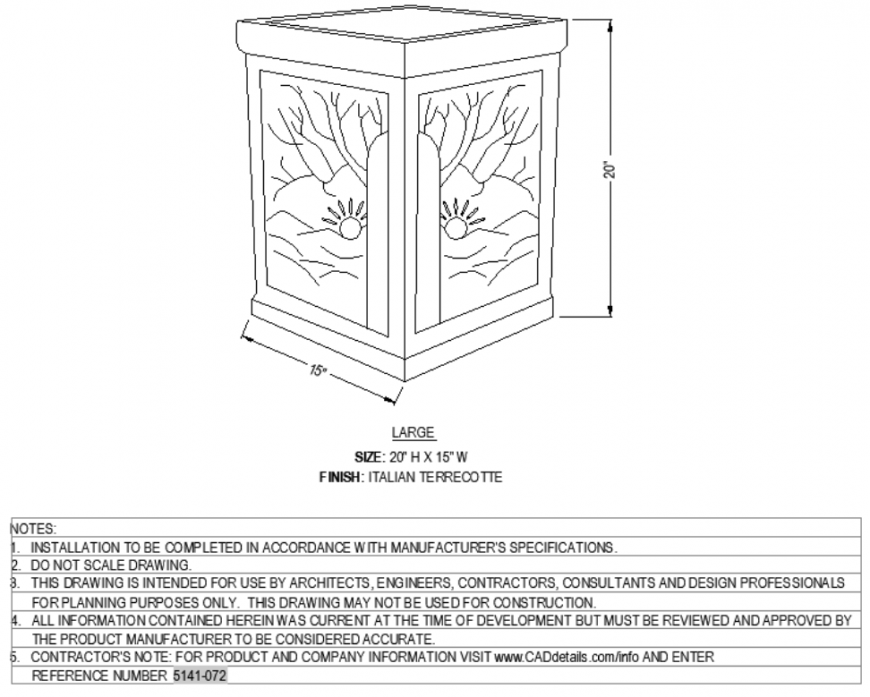 The long dimensional pot plan with detail dwg file.